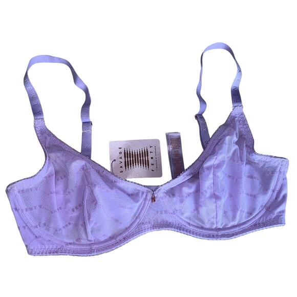 Savage x Fenty Women's Flocked Logo Mesh Unlined Bra Lavender Size 36 DD - Picture 1 of 5